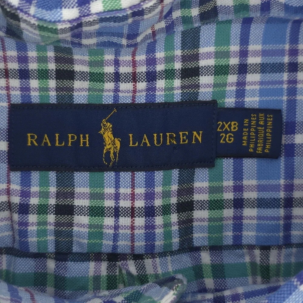 Ralph Lauren Shirt Mens 2XB Cotton Multicolor Plaid Long Sleeve Flesh Pony‎ - Picture 4 of 9